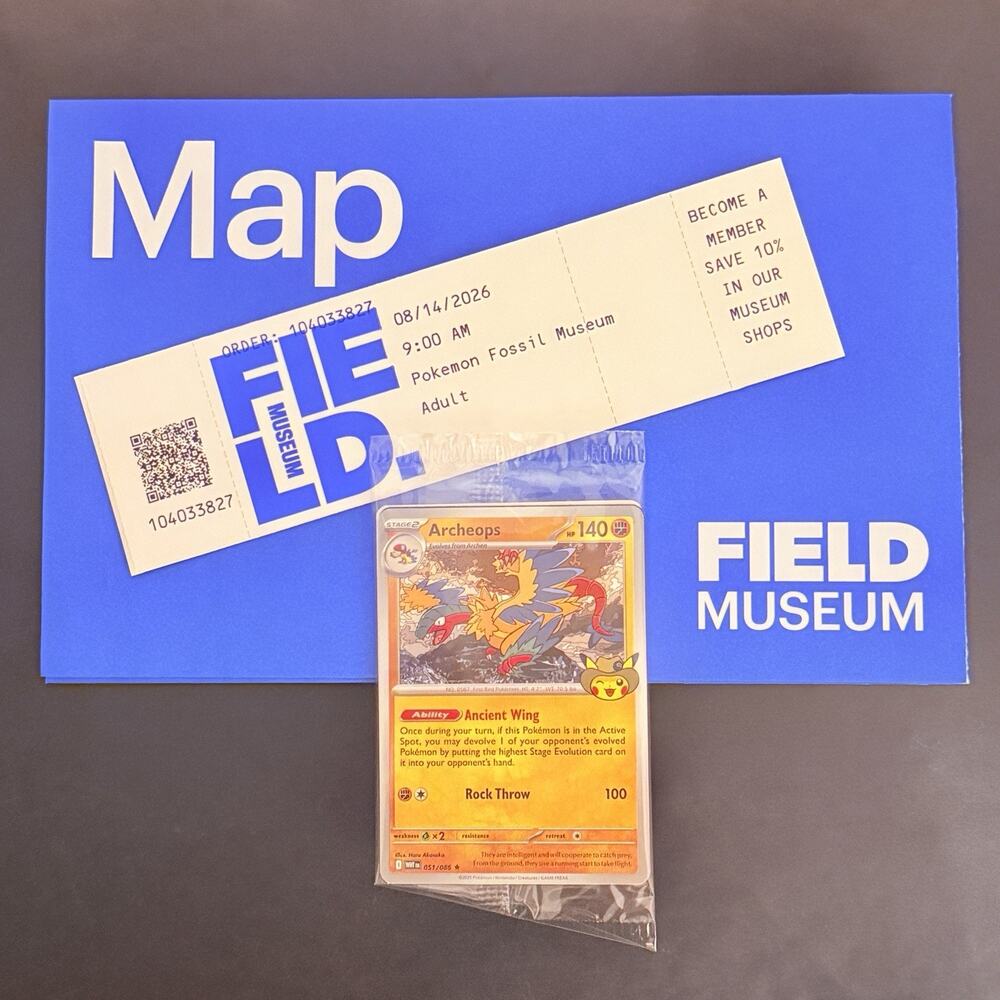 Original Sealed Pokemon Field Museum Archeops Card Exclusive Promo W/ Ticket Map